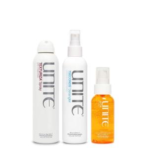 UNITE Hair – 7SECONDS Detangler, TEXTURIZA Spray & U Oil – Adds Volume, Texture & Brilliant Shine – UV & Heat Protection – 8 Fl Oz, 7 Fl Oz & 4 Fl Oz