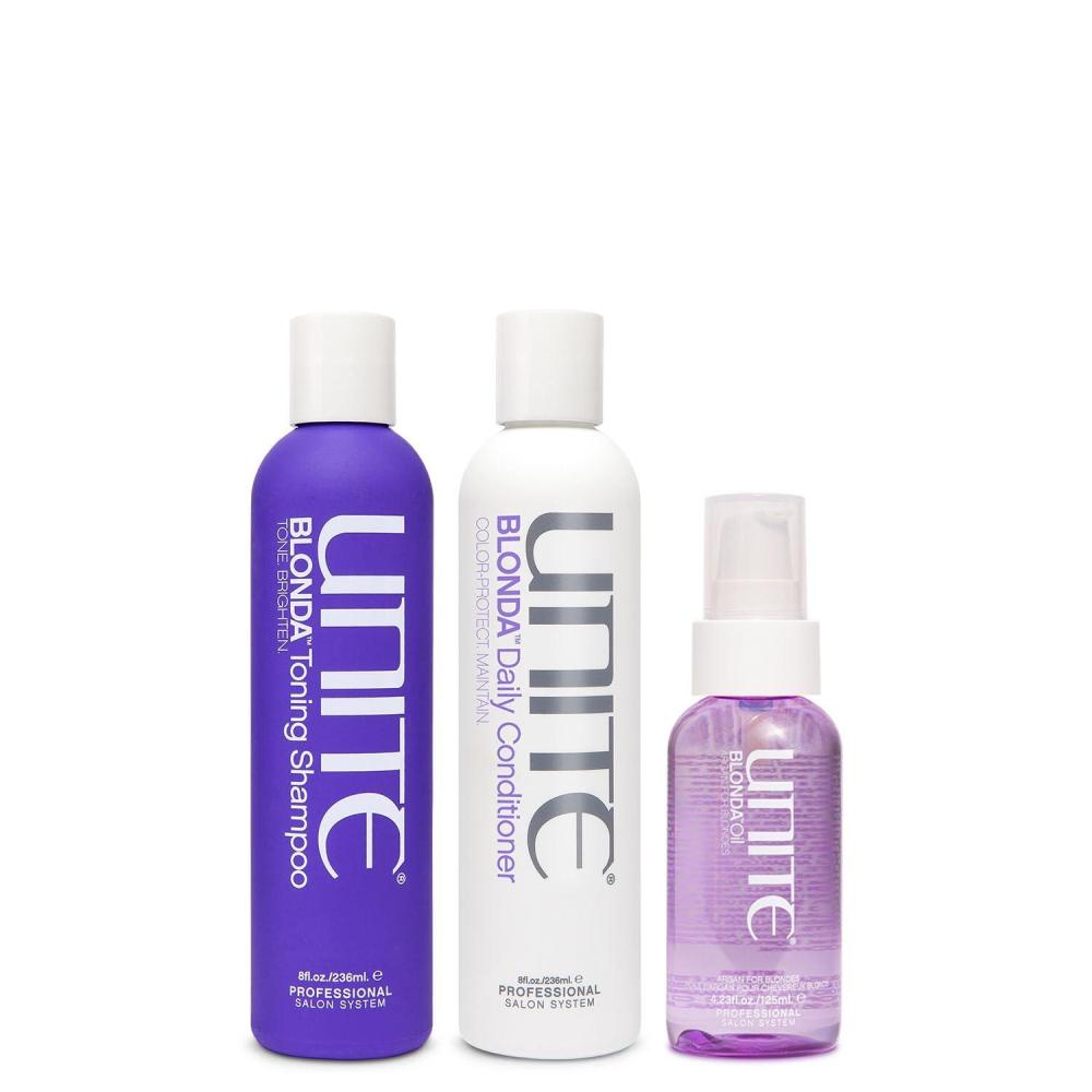imageUNITE Hair  BLONDA Toning Shampoo Daily Conditioner amp BLONDA Oil  Neutralizes Brass Repairs amp Adds Brilliant Shine  For Blonde Hair  8 Fl Oz 8 Fl Oz amp 423 Fl Oz