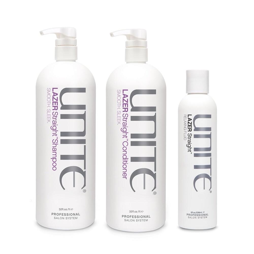 imageUNITE Hair  LAZER Straight Shampoo Conditioner amp Relaxing Fluid  ProfessionalSize System for Smooth FrizzControlled Hair  Humidity Protection  32 Fl Oz 32 Fl Oz amp 8 Fl Oz