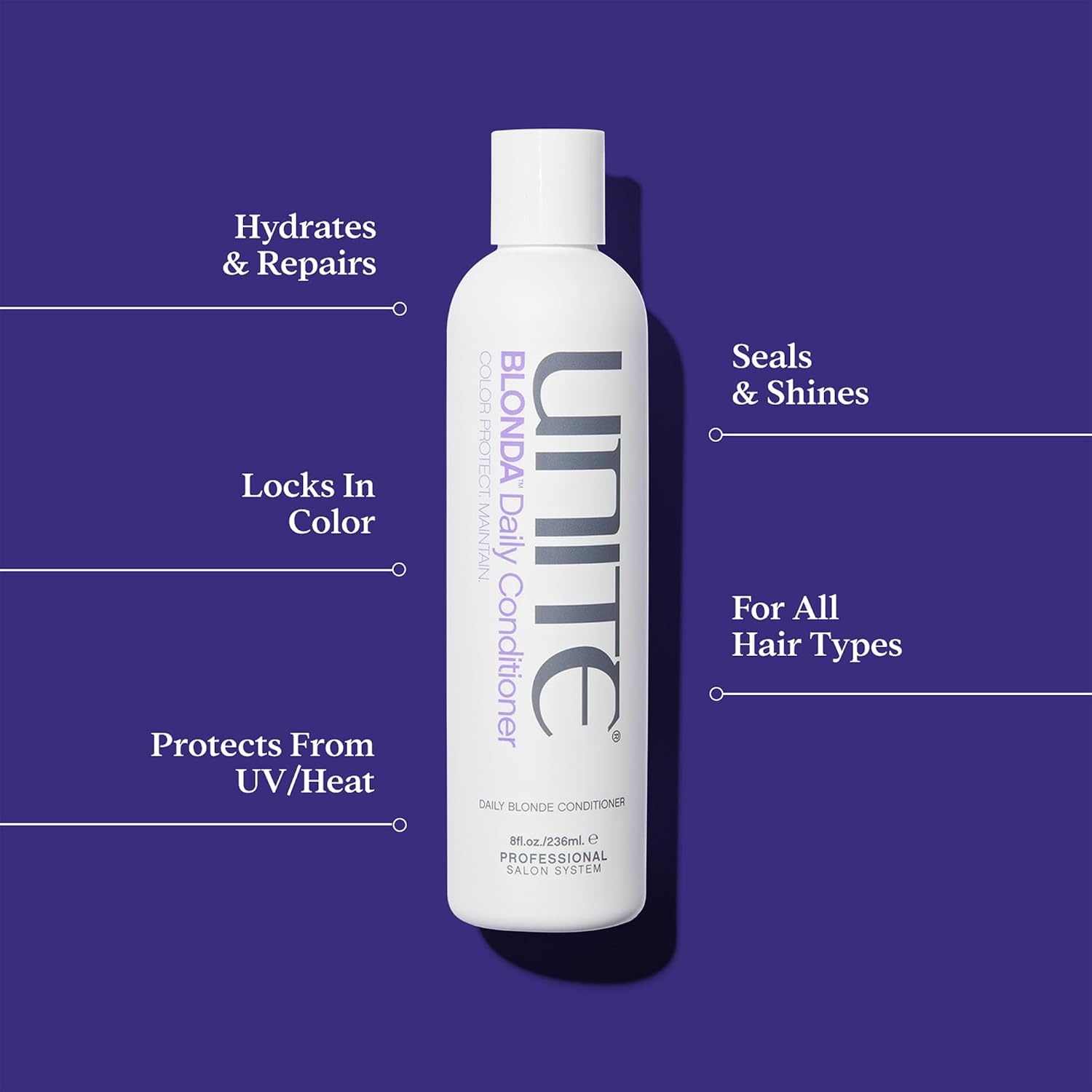 image:imageUNITE Hair BLONDA Purple Shampoo Conditioner amp Toning Treatment Set for Blonde Platinum Silver amp Highlighted Hair Eliminates Brassy amp Yellow Tones ColorSafe