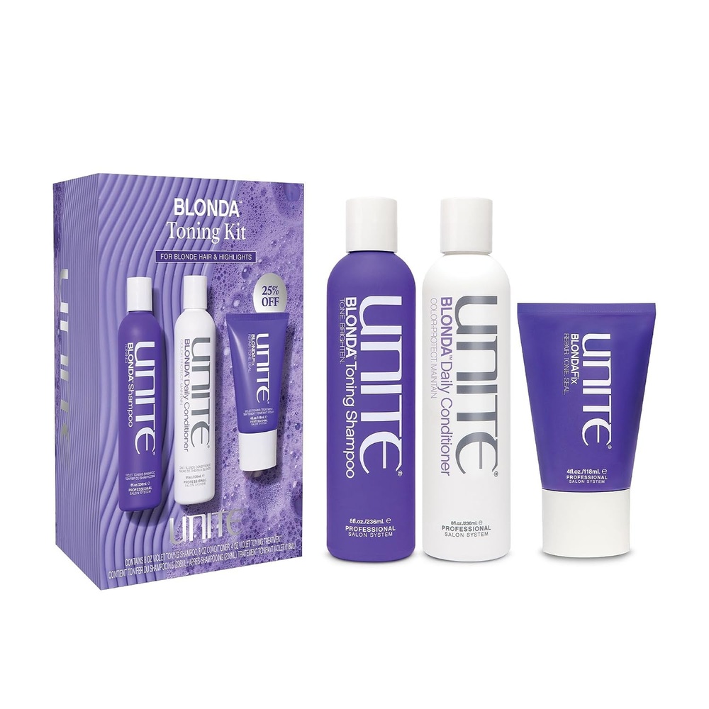 image:imageUNITE Hair  BLONDA Purple Shampoo Conditioner amp Toning Treatment Set for Blonde Platinum Silver amp Highlighted Hair  Eliminates Brassy amp Yellow Tones ColorSafe