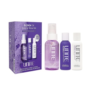 UNITE Hair – BLONDA Purple Shampoo, Conditioner & BLONDA Oil Set – Neutralizes Brassy & Yellow Tones for Blonde, Platinum, Silver, Bleached & Highlighted Hair – Anti-Frizz, Repairs Dry Damaged Hair.